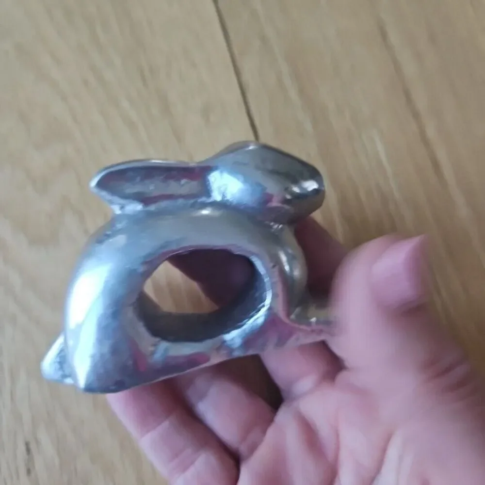 Vintage‎ Pewter Napkin Rings  Farmhouse Animal Set Of 2- Rabbit & Chicken